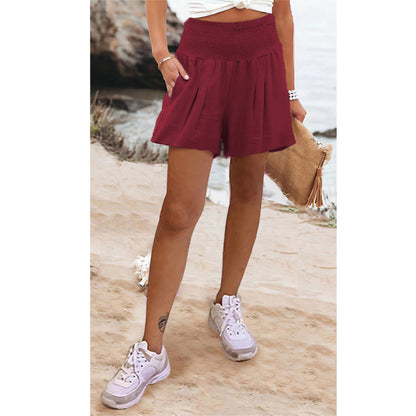 Newly Arrived at Buy Center: European And American Solid Color High Waisted Shorts Casual Pants Wine Red