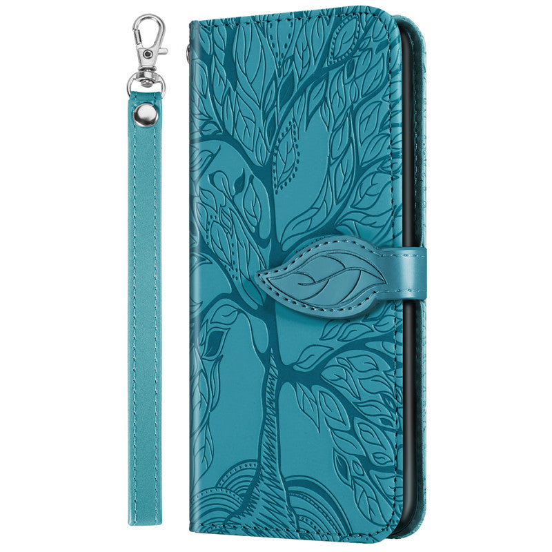 Now Available at Buy Center: Retro Lucky Tree Embossed Leather Phone Case Protective Lake Blue