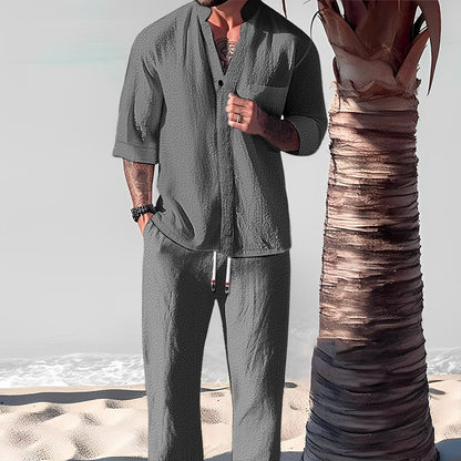 Now Available at Buy Center: Cotton And Linen Half Sleeve Suit Men's Summer Gray