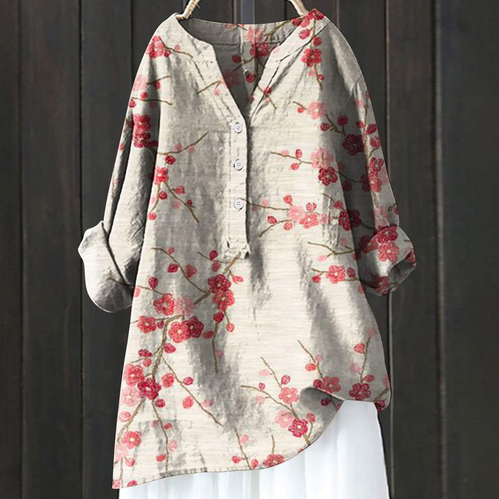 Trending Now at Buy Center: Long Sleeve Chinese Style Slub Linen Comfort Printing All-matching Shirt XL240533 HCY01