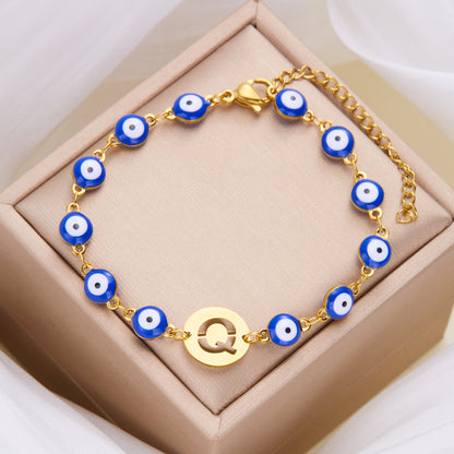 Just Arrived at Buy Center: Women's High-grade Stainless Steel Blue Eyes Fashion Hollowed-out 26 Letter Bracelet Q