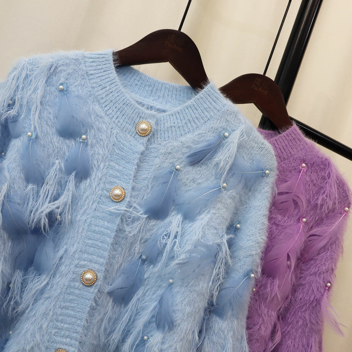 Just Arrived at Buy Center: Artificial Mink Fur Gentle Design Feather Beaded Tassel Knitted Cardigan Sweater Coat