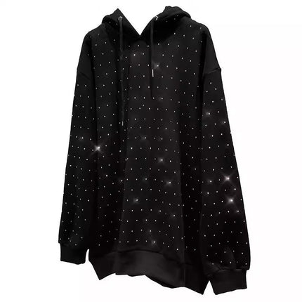 Sudadera con capucha suelta y brillante con diamantes de imitación y estrellas