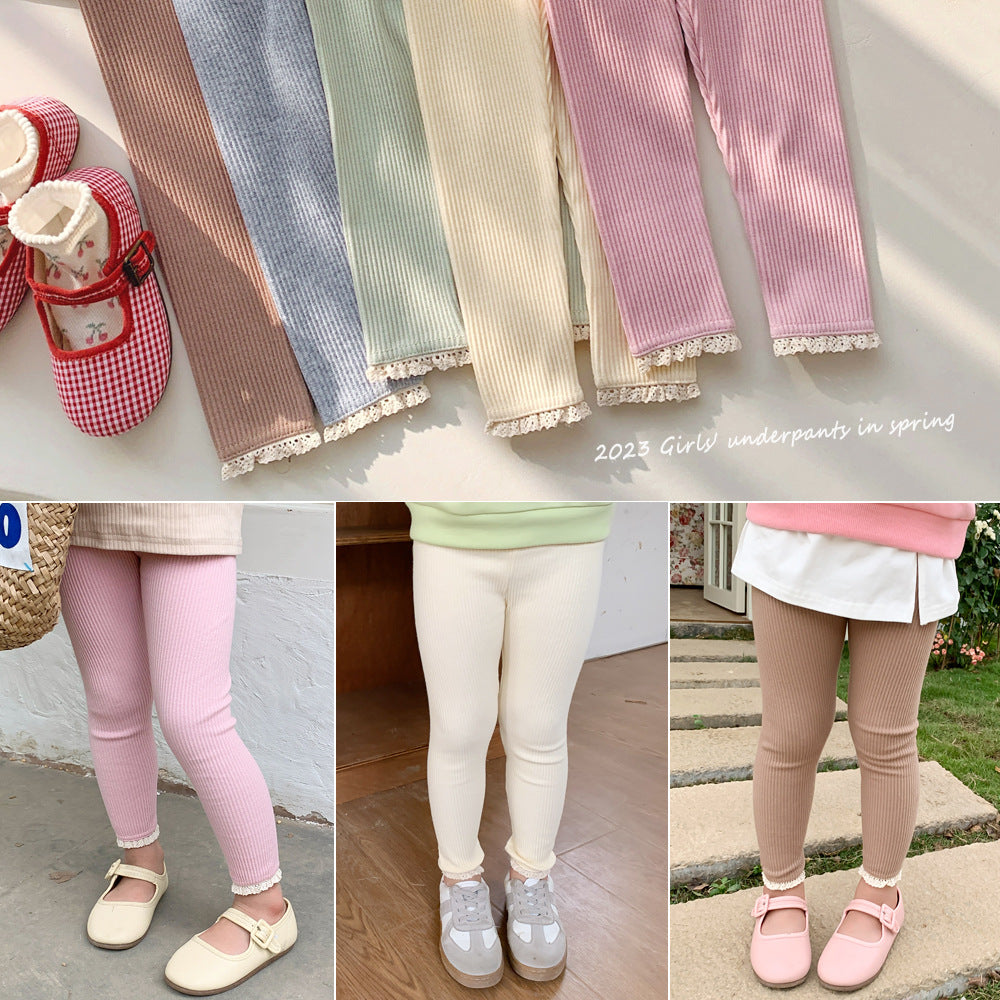 Fresh Arrivals at Buy Center: Outerwear Spring Children's Clothing Sunken Stripe Slim-fit Pants Baby Lace Trousers