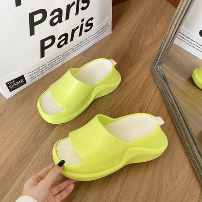 Now Available at Buy Center: 7CM Platform Slippers Women's Outer Wear Summer Green And White