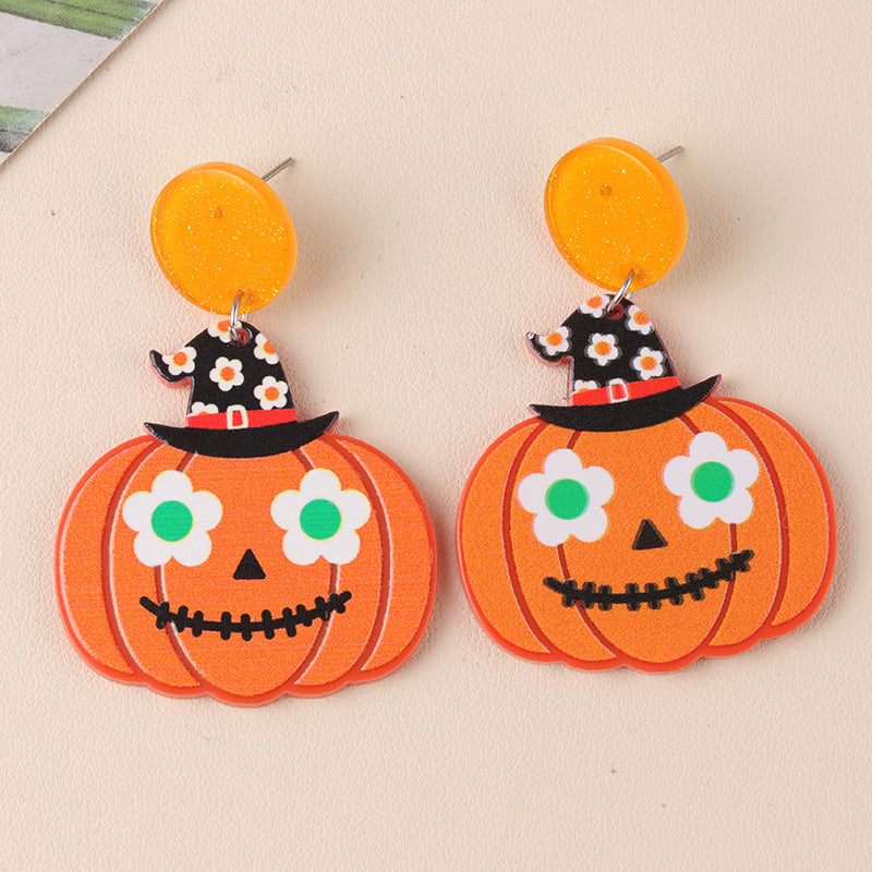 New Halloween Series Acrylic Earrings For Women Smiley Pumpkin