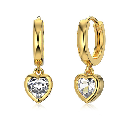 Newly Arrived at Buy Center: S925 Sterling Silver White Heart Shape Love Bezel Setting Advanced Design Sense Ear Ring