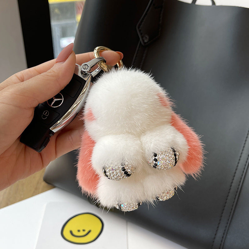 Porte-clés pendentif lapin rouge mignon en peluche de vison