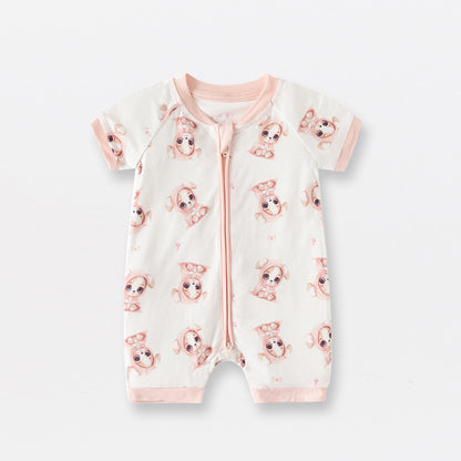 Hot New Items at Buy Center: Bamboo Fiber Baby Jumpsuit Short Sleeve Thin Romper Pink Puppy