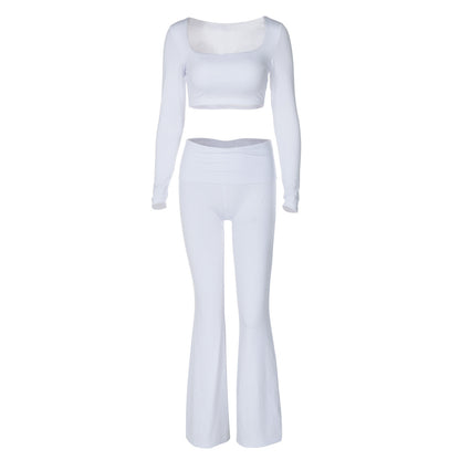 Fresh Arrivals at Buy Center: Women's Clothing Long Sleeve Square-neck Slim Fit Flared Pants Suit