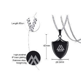 Fresh on the Scene at Buy Center: Men's Triangle Stainless Steel Shield Necklace Black Viking With Chain