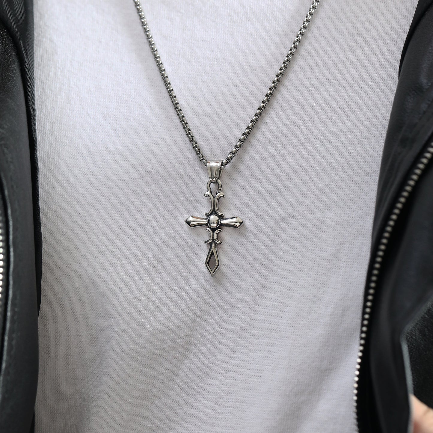 Just Arrived at Buy Center: Men's Hip Hop Gothic Style Cross Titanium Steel Pattern Necklace Gold Pendant Pearl Chain