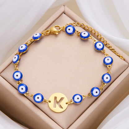 Just Arrived at Buy Center: Women's High-grade Stainless Steel Blue Eyes Fashion Hollowed-out 26 Letter Bracelet K