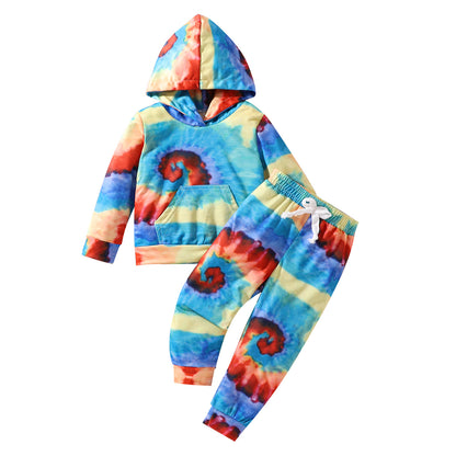 Hot New Items at Buy Center: Girls' Tie-dye Long-sleeved Trousers Hooded Suits Pink Blue