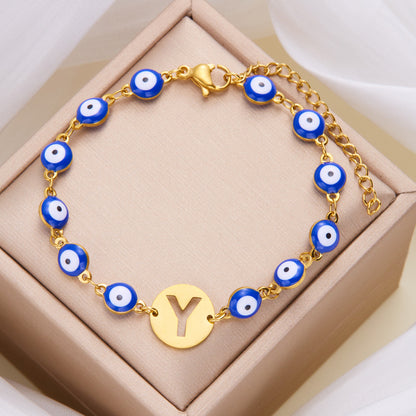 Just Arrived at Buy Center: Women's High-grade Stainless Steel Blue Eyes Fashion Hollowed-out 26 Letter Bracelet Y