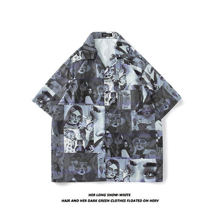 Now Available at Buy Center: Men's And Women's Retro Hong Kong Style Beach Printed Shirt Style D4015 Gray