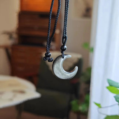 Hot New Items at Buy Center: Freesia Yugu Lan Same Style Hand-woven Dish Shell Necklace Moon Pendant Retro Pendant Necklace Small Gift Obsidian Moon Woven Necklace