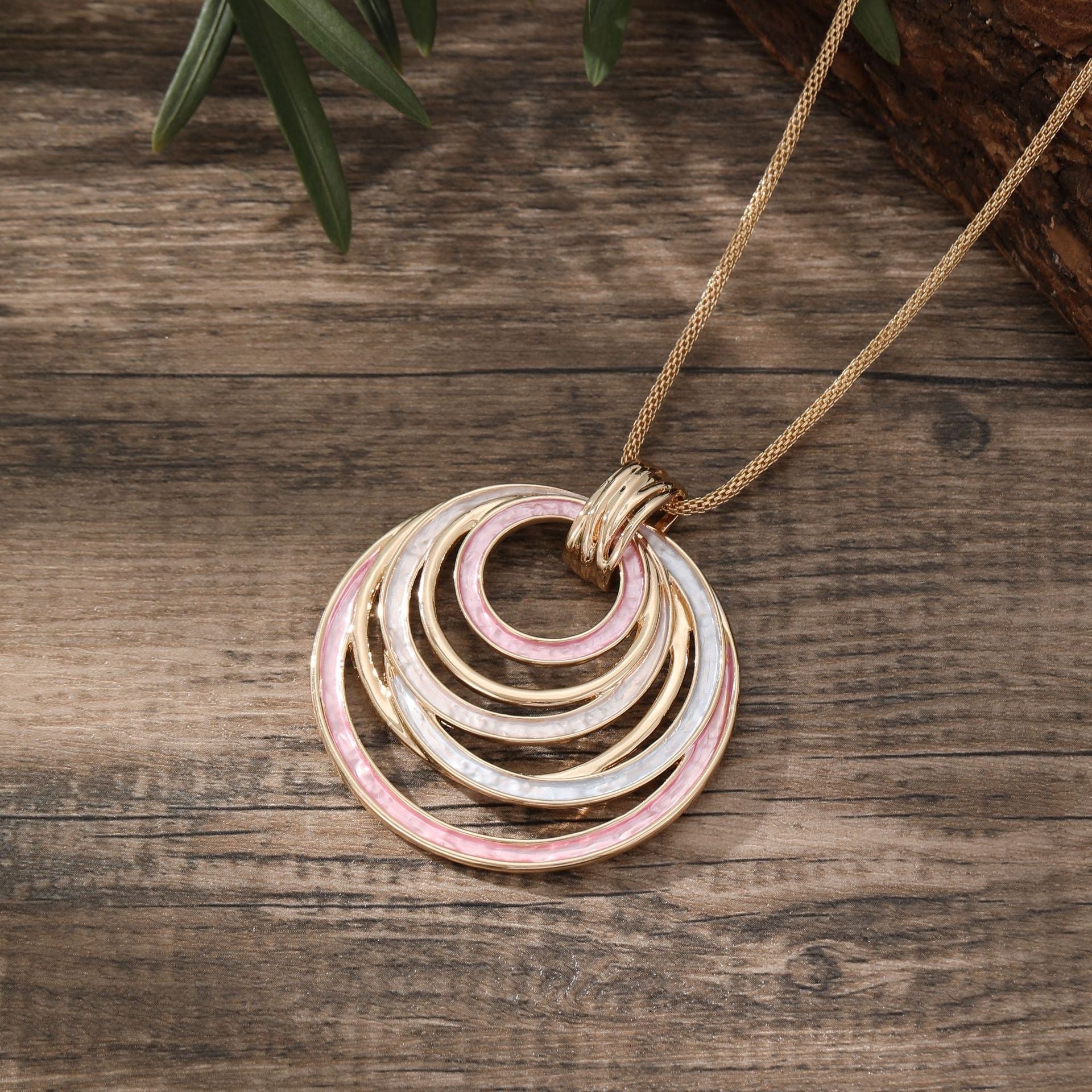 Buy Center Exclusive Offer-Colorful Painting Oil Round Hollow Geometric Line Necklace Gold