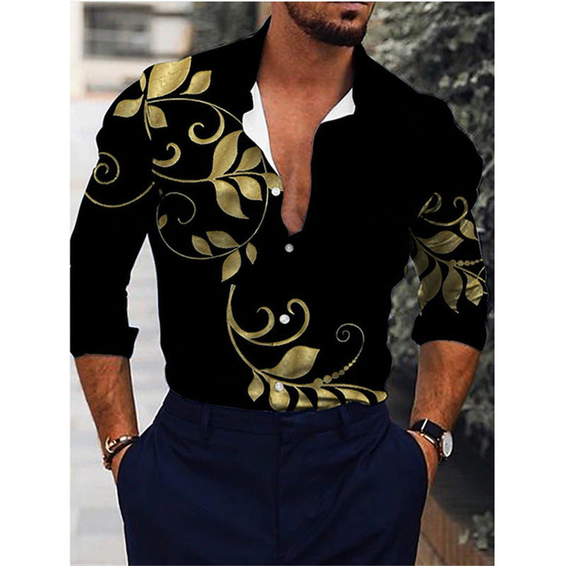 Camisa de manga larga con estampado 3D de degradado para hombre