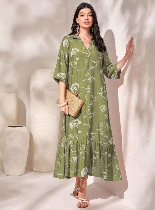 Hot New Items at Buy Center: Elegant Style Printed Loose Casual Dress Women Army Green