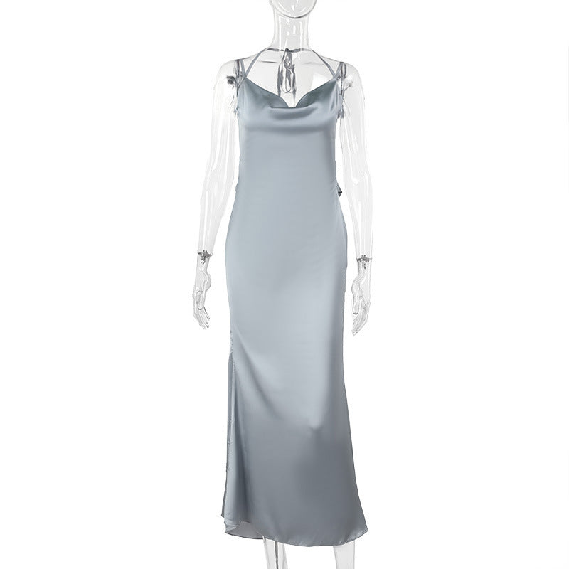 Fresh Arrivals at Buy Center: Women's Backless Flower Satin Dress Gray