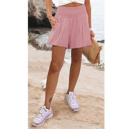 Newly Arrived at Buy Center: European And American Solid Color High Waisted Shorts Casual Pants Pink