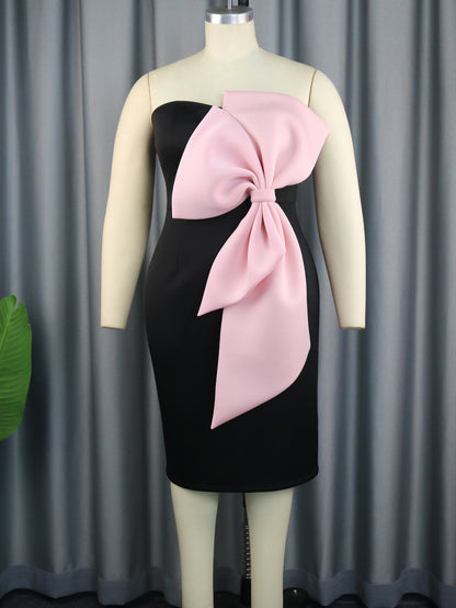 Just Arrived at Buy Center: Off-the-shoulder European And American Tube Top Contrast Color Bow Dress Pink