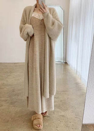 Mink-like Wool Cardigan Loose Size Thickened Mid-length Idle Style Knitted Coat