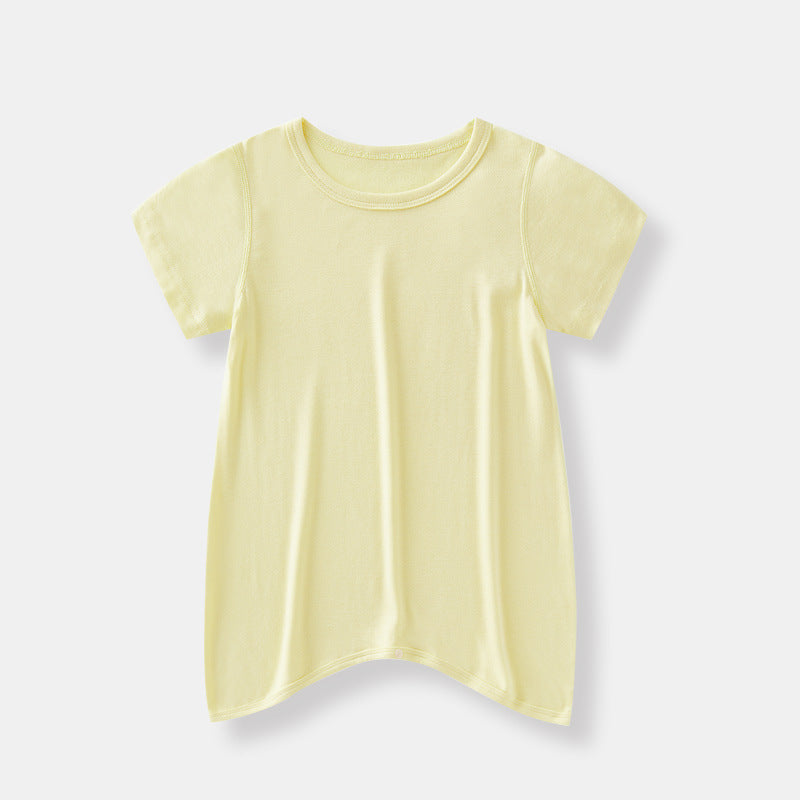 Fresh Arrivals at Buy Center: Baby Modal Pajamas Baby Short Sleeve Thin Bodysuit Yellow 1