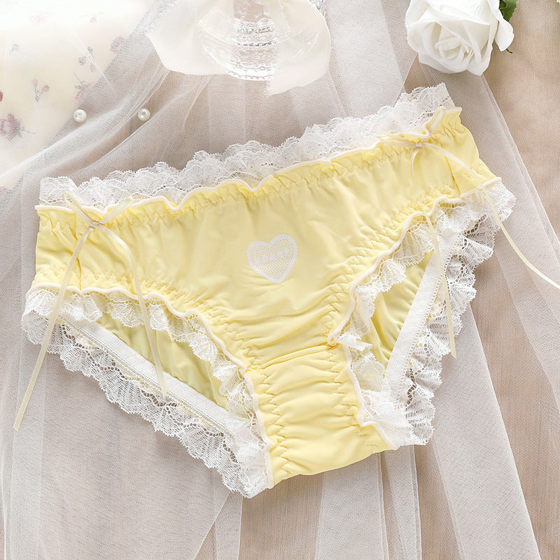 Just Arrived at Buy Center: Soft Ice Silk Underwear Women's Double-layer Antibacterial Lace Lace Briefs Light Yellow