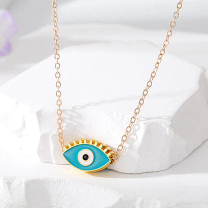 New Oil Dripping Devil Eye Necklace Color Alloy Eyelash Eye Pendant Personality Retro Girl Necklace Lake Blue Eyelash Eye