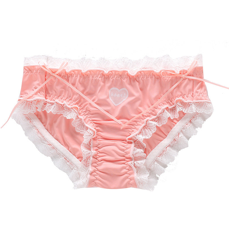 Just Arrived at Buy Center: Soft Ice Silk Underwear Women's Double-layer Antibacterial Lace Lace Briefs