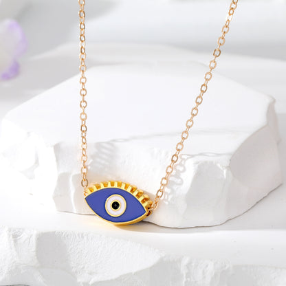 New Oil Dripping Devil Eye Necklace Color Alloy Eyelash Eye Pendant Personality Retro Girl Necklace Dark Blue Eyelash Eye