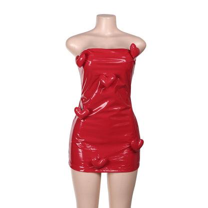 Fresh Arrivals at Buy Center: Women's Leather Three-dimensional Love Tube Top Package Hip Skirt Red