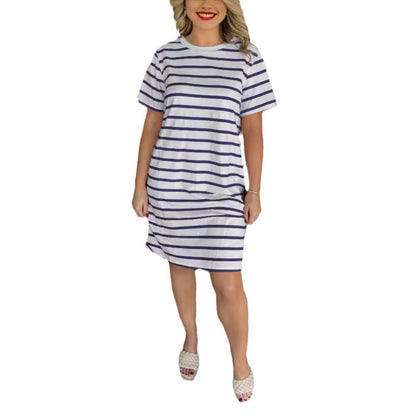 New Fashion Striped Round Neck Dress Women