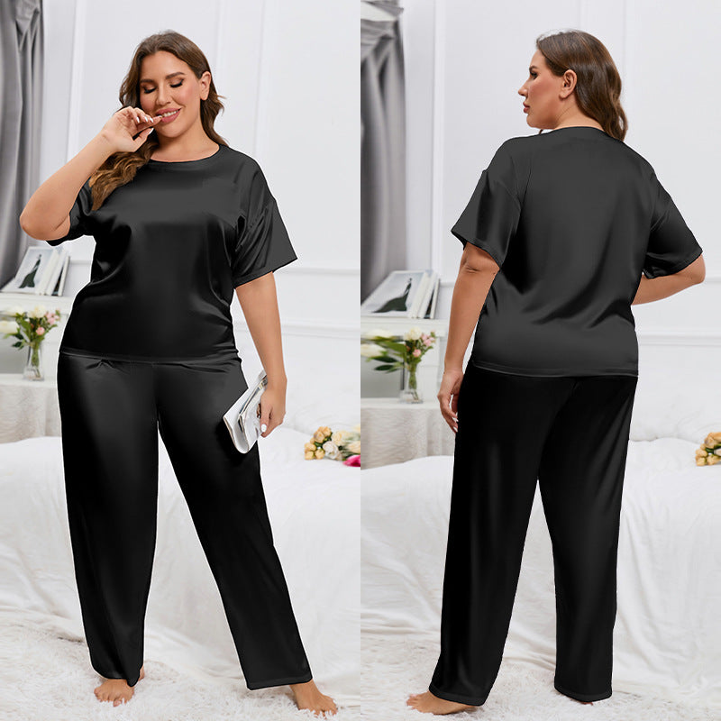 Fresh Arrivals at Buy Center: Ice Silk Pajamas Women's Summer Short-sleeved Trousers Black