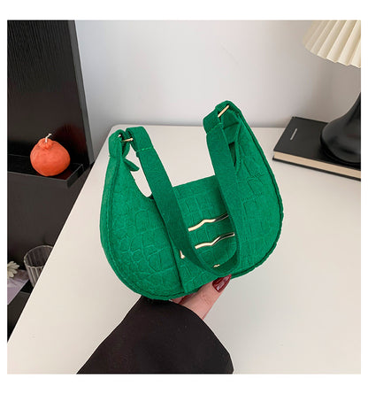 New Felt Shoulder Underarm Bag Fashion Simple Saddle Bag Green