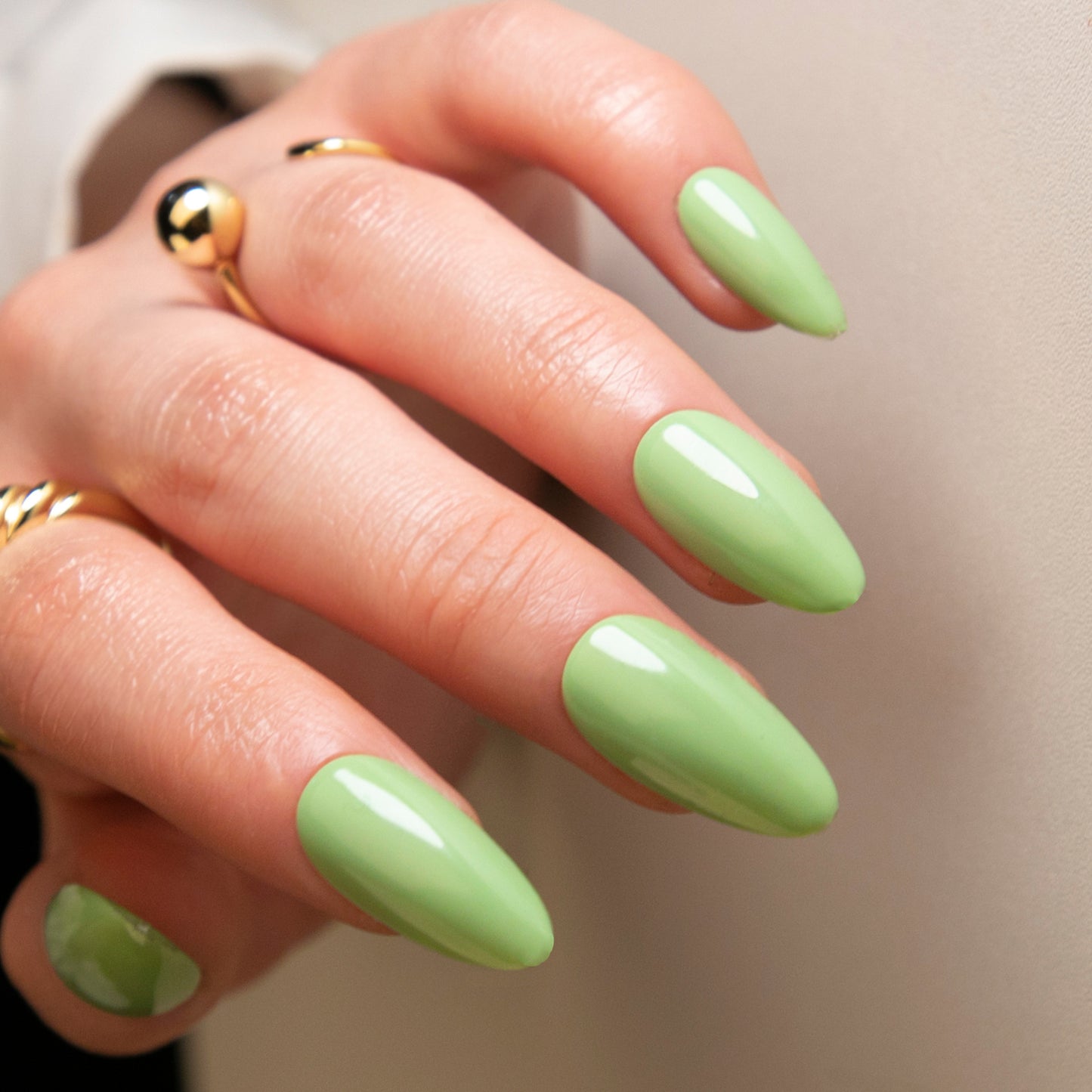 Fresh Arrivals at Buy Center: Pure Color Manicure Fake Nails Almond Glossy Wearable Sharp Green JP3144 Wear Kit