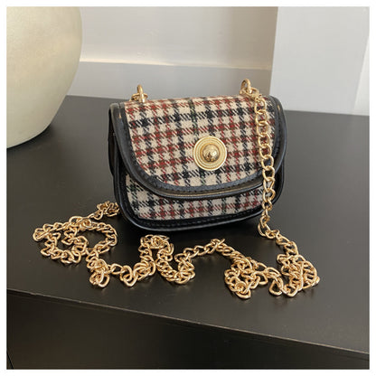 Newly Arrived at Buy Center: Plaid Retro Contrast Color Woolen Women's Shoulder Bag Houndstooth