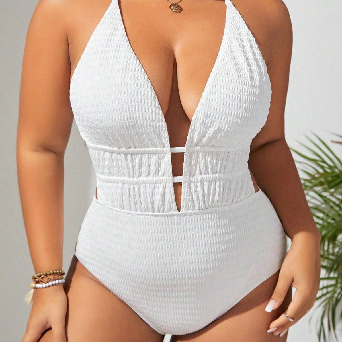 New Women's Belly-covering Beach Solid Color Fashion One-piece Swimsuit