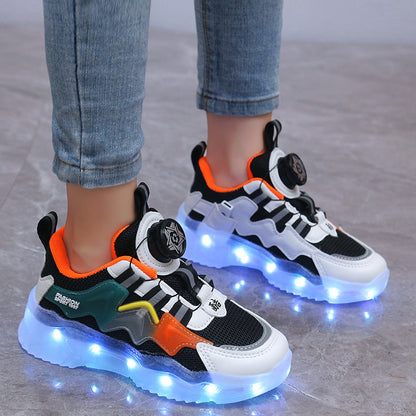 Zapatos deportivos con luz de colores y botón giratorio de carga