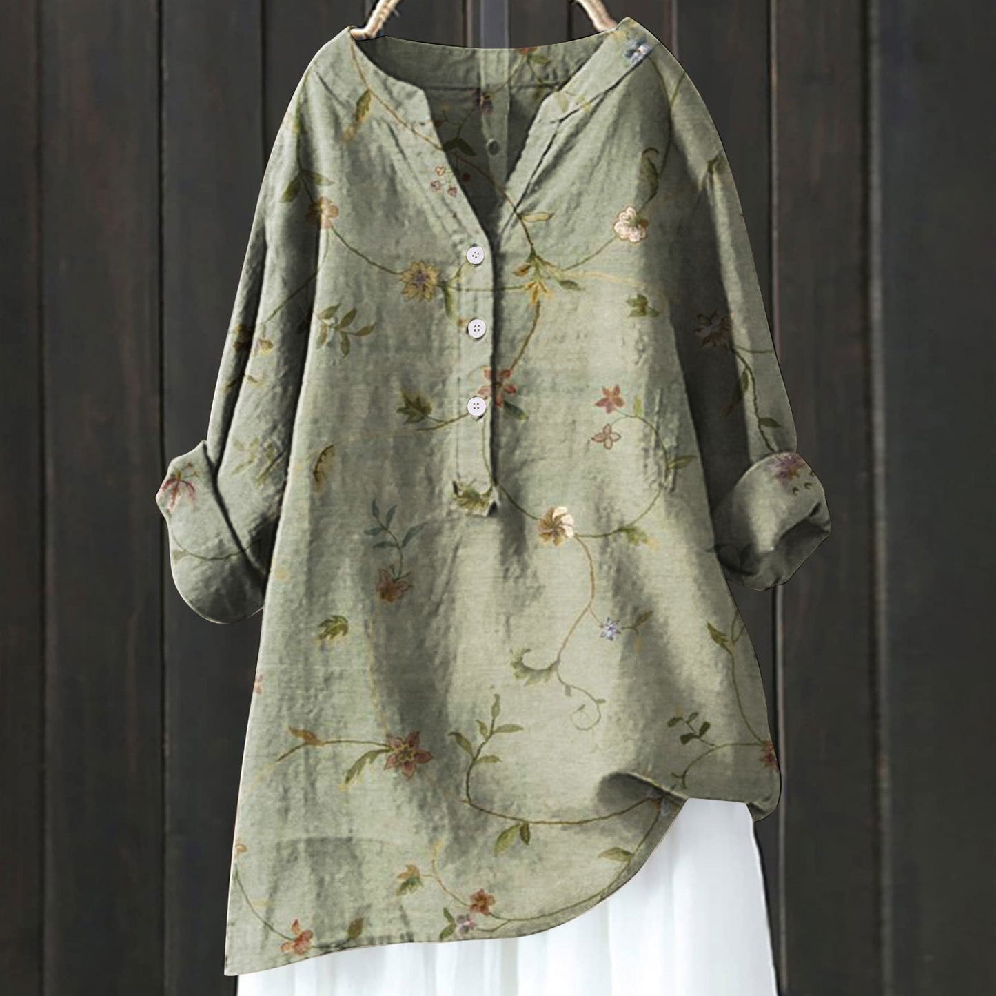 Trending Now at Buy Center: Long Sleeve Chinese Style Slub Linen Comfort Printing All-matching Shirt XL240533 HCY09