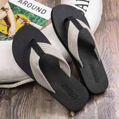 New Men's Fashion Casual Beach Non-slip Flip-flops Beige