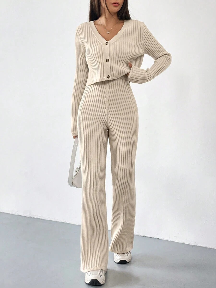 New at Buy Center: Women's Clothing Straight-leg Pants V-neck Washing And Drying Suit Beige Suit