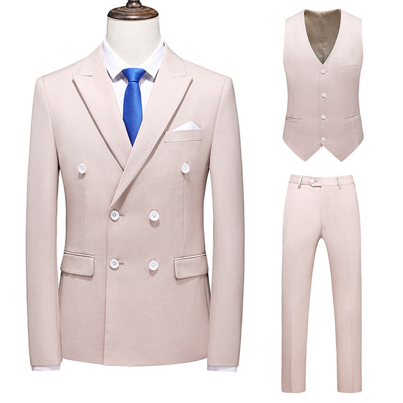 Hot New Arrivals at Buy Center: Men's Oversized Double Breasted Solid Color Suit Three Piece Set Apricot