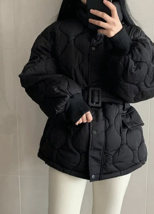 Manteau en coton à manches longues et col montant pour femme