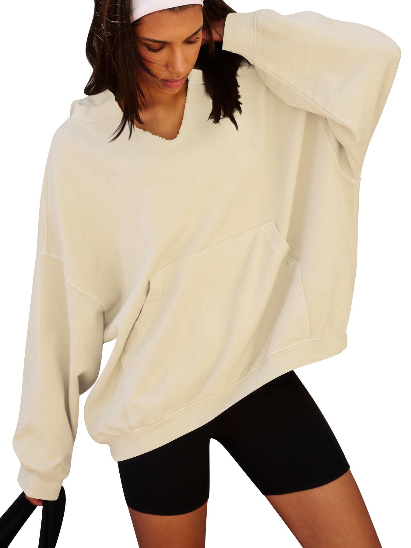 Just Arrived at Buy Center: Women's Oversized Casual Hooded Pocket Sweatshirt Apricot