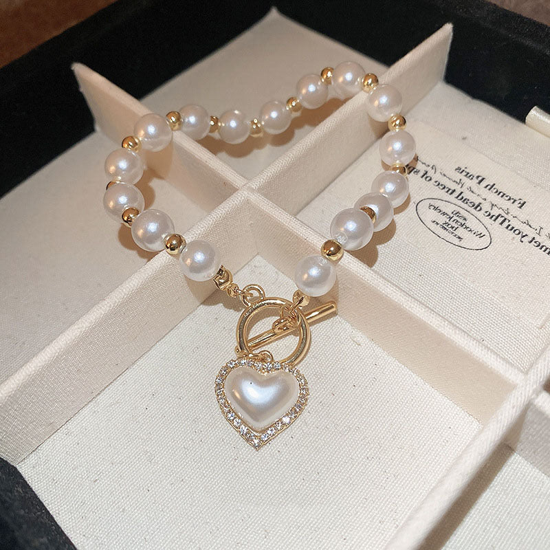 Hot New Items at Buy Center: Diamond OT Buckle Pearl Heart Bracelet