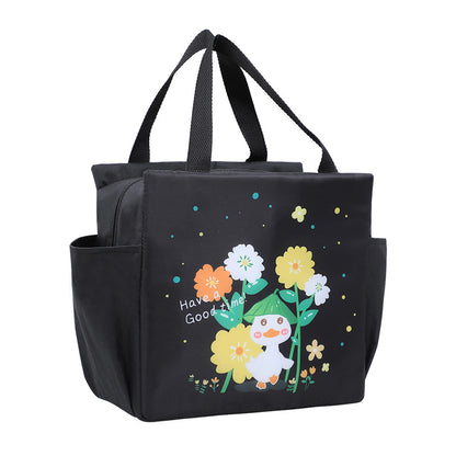 Fresh Arrivals at Buy Center: Lunch Box Handheld Lunch Bag Work Capacity Aluminum Foil Thickening Insulated Lunch Box Bag Black Little Duck