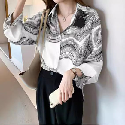 Now Available at Buy Center: Ink Painting Cotton Linen Long Sleeve Blouse